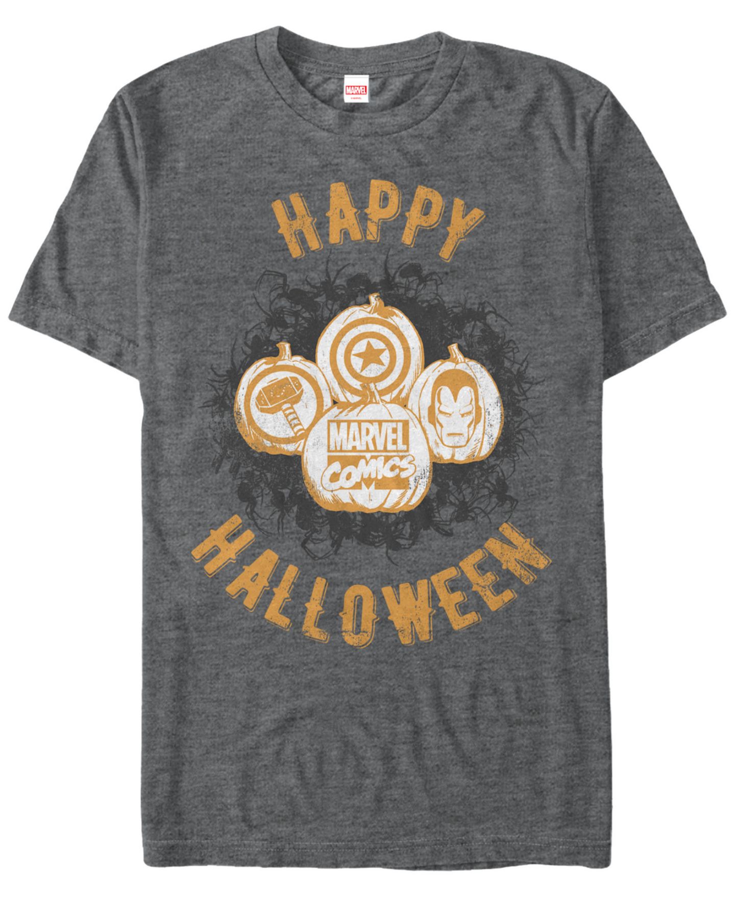 Мужская футболка Fifth Sun Marvel Comics Happy Halloween Pumpkin Logos Short Sleeve, цвет: Угольный — фото 1