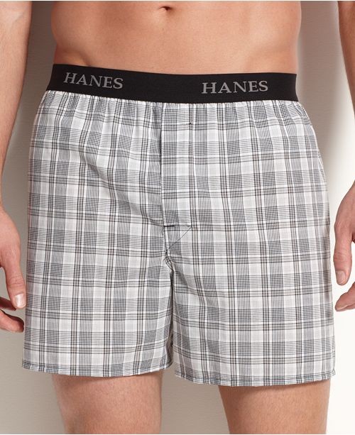 Hanes Men's Platinum FreshIQ™ Underwear, Elastic Waistband Plaid Woven Boxer 4 Pack Underwear