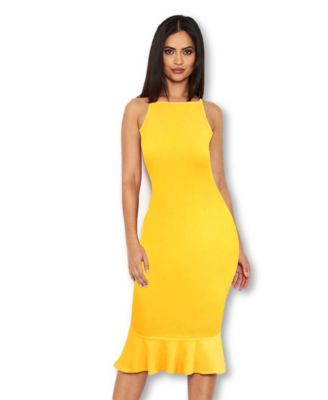 frill hem bodycon midi dress