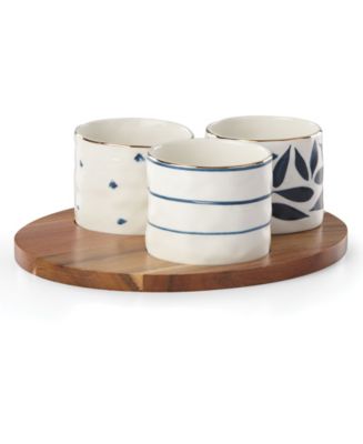 Lenox Blue Bay Set/3 Round Snack Bowls with Wood Tray - Macy's