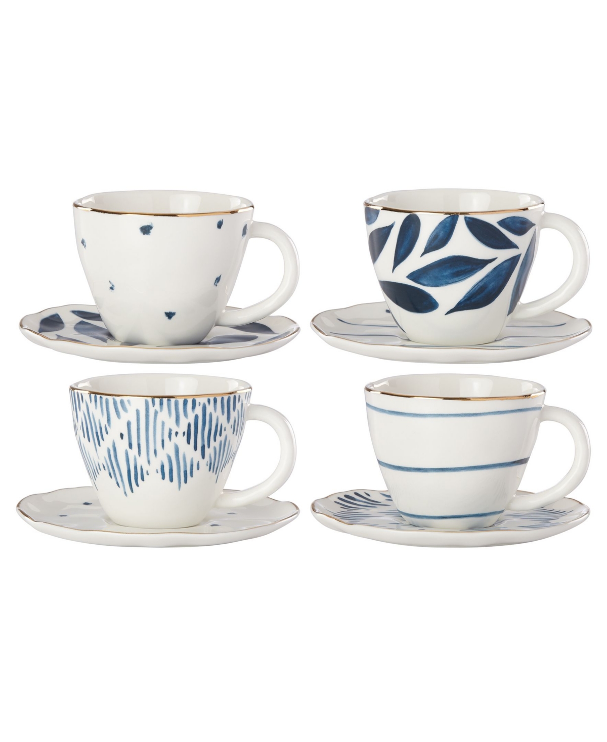 Blue Bay Set/4 Assorted Espresso Cup and Saucer - White And Blue