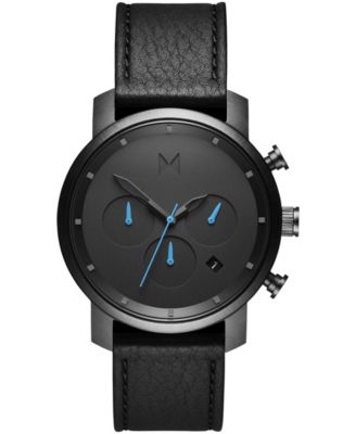 MVMT - Men's Chronograph Chrono 40 Black Leather Strap Watch 40mm