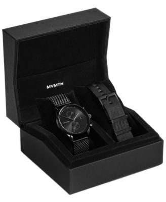 MVMT - Men's Voyager Slate Black-Tone Stainless Steel Mesh Bracelet Watch Set 42mm