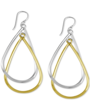 Shop Essentials Double Teardrop Drop Earrings In Silver- & Gold-plate In Two-tone