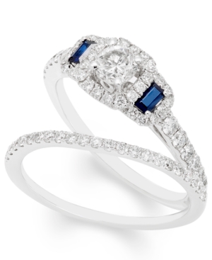 image of Certified Diamond (1 ct. t.w.) and Sapphire Bridal Set in 14k White Gold