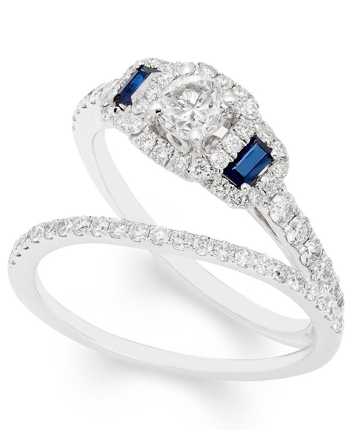 Macy's - Certified Diamond (1 ct. t.w.) and Sapphire Bridal Set in 14k White Gold
