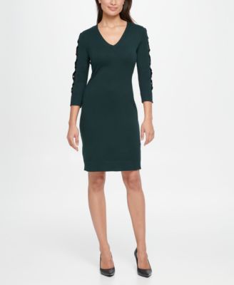 Calvin Klein V Neck Sweater Dress W Lace Up Sleeves Macy s