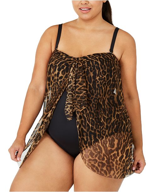 Lauren Ralph Lauren Plus Size Leopard Print Flyaway One Piece