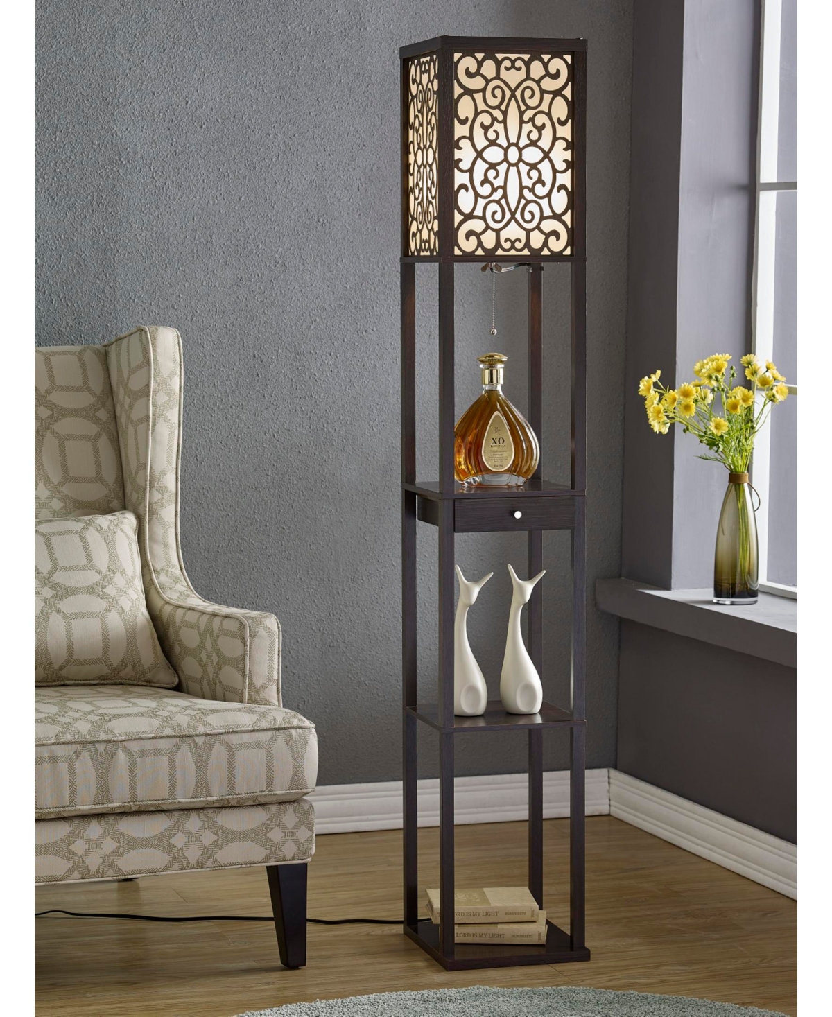Artiva Usa Etagere Shelf Floor Lamp with Drawer