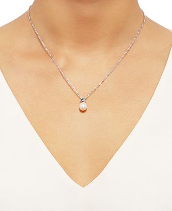 Macy's - 2-Pc. Set Cultured Freshwater Pearl (7-1/2 & 8-1/5mm) & Blue Topaz (1/2 ct. t.w.) Pendant Necklace & Matching Stud Earrings in Sterling Silver