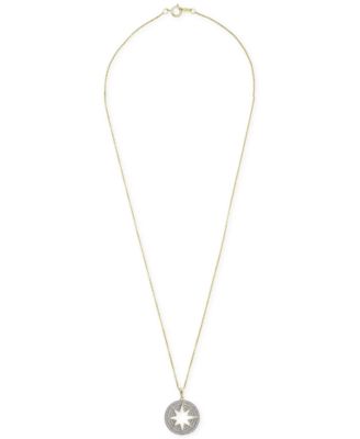 Wrapped - Diamond Pav&eacute; Star Cut-Out Disc 20" Pendant Necklace (1/5 ct. t.w.) in 14k Gold