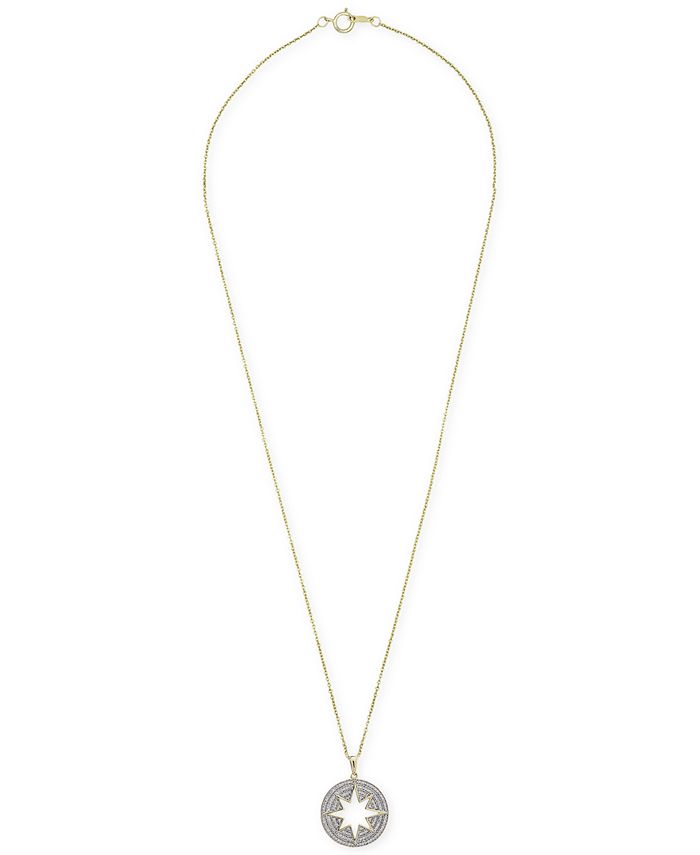 Wrapped - Diamond Pav&eacute; Star Cut-Out Disc 20" Pendant Necklace (1/5 ct. t.w.) in 14k Gold