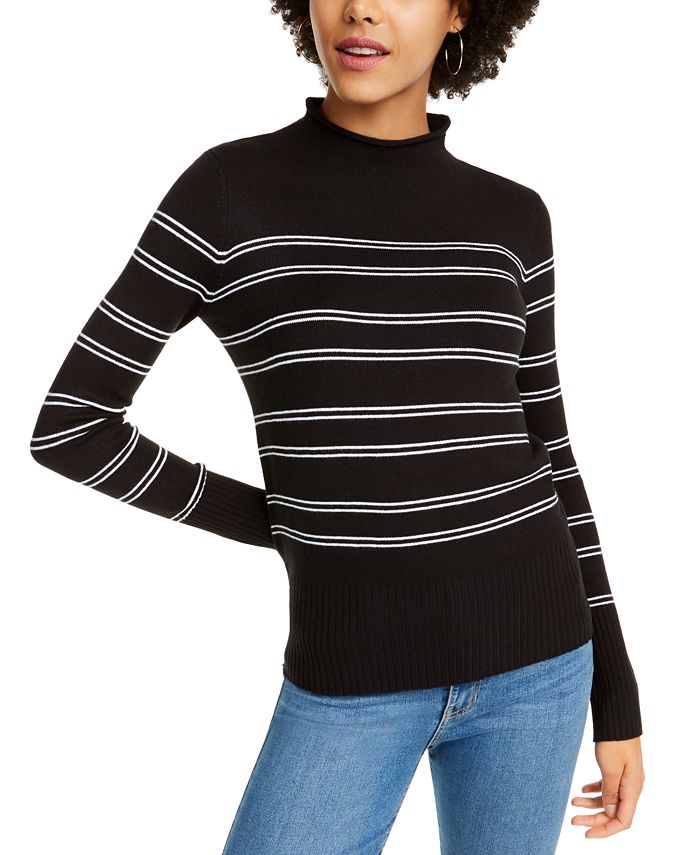 French Connection Striped Mock-Neck Sweater - Macy's
