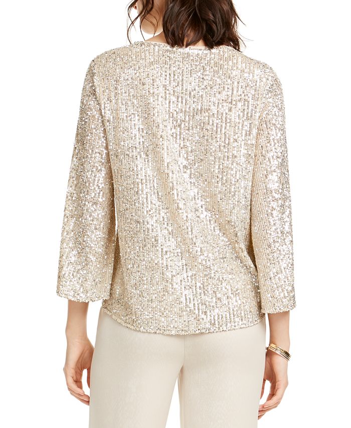 Alfani Petite Sequined Bell-Sleeve Top, Created for Macy's - Macy's
