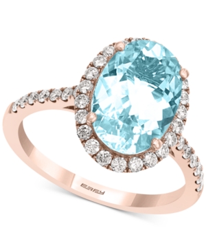 image of Effy Aquamarine (3 ct. t.w.) & Diamond (3/8 ct. t.w.) Oval Halo Ring in 14k Rose Gold