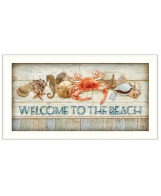 Welcome to the Beach By Mollie B., Printed Wall Art, Ready to hang, White Frame, 11" x 20"