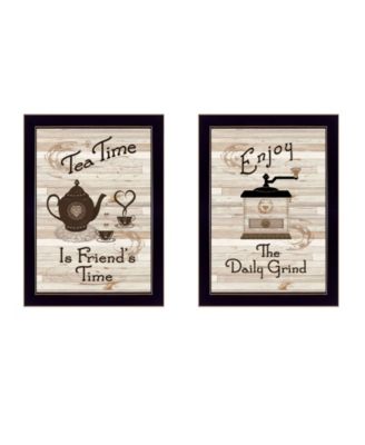 Trendy Décor 4U Enjoy Tea Time 2-Piece Vignette by Millwork Engineering, Black Frame, 14" x 10"