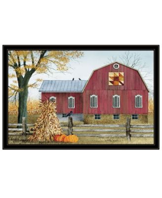 Autumn Leaf Quilt Block Barn by Billy Jacobs, Ready to hang Framed Print, Black Frame, 38" x 26"