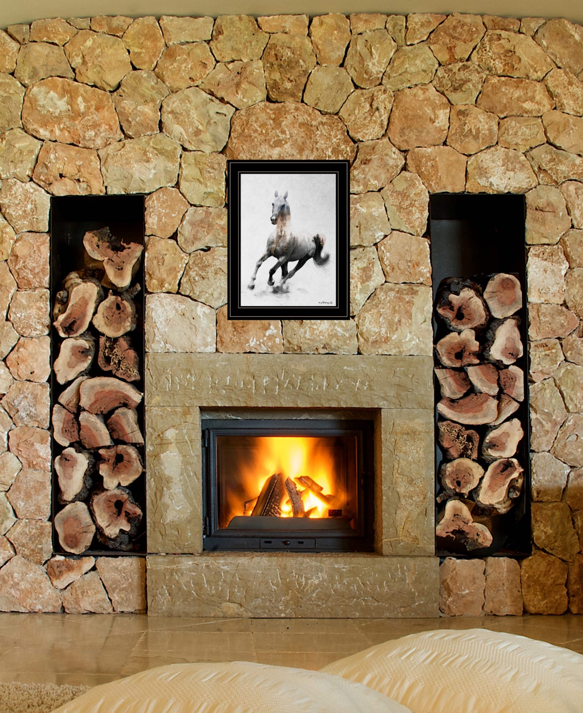 Trendy Decor 4U Galloping Stallion by andreas Lie, Ready to hang Framed Print, Black Frame,