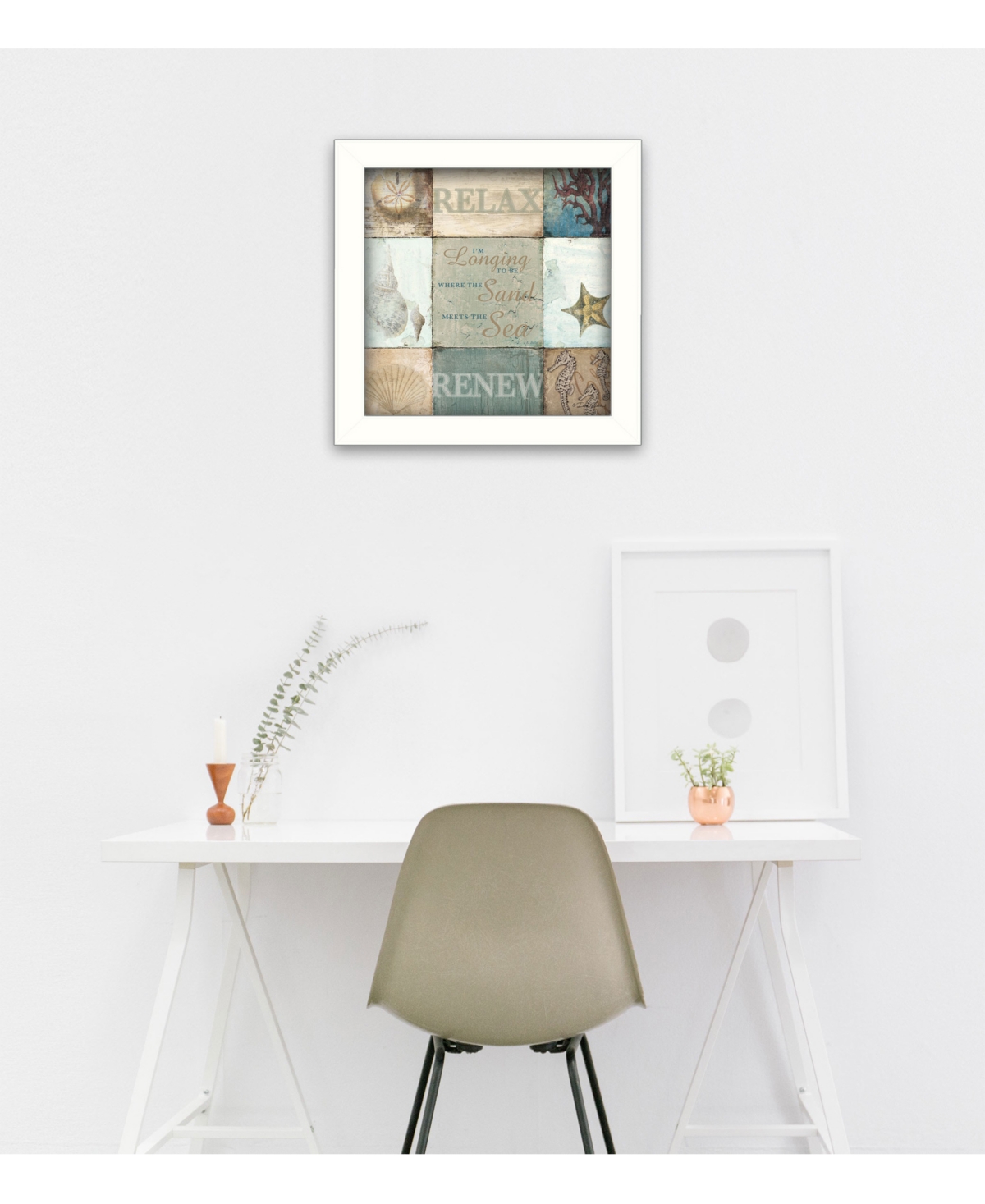 Trendy Decor 4U Sand and Sea By Dee Dee, Printed Wall Art, Ready to hang, White Frame,