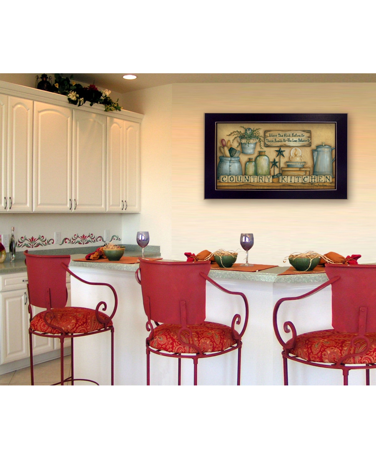 Trendy Decor 4U Country Kitchen By Mary June, Printed Wall Art, Ready to hang, Black Frame,