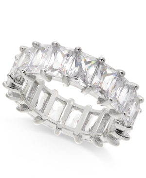 image of Inc Silver-Tone Crystal Baguette Statement Ring, Created for Macy-s