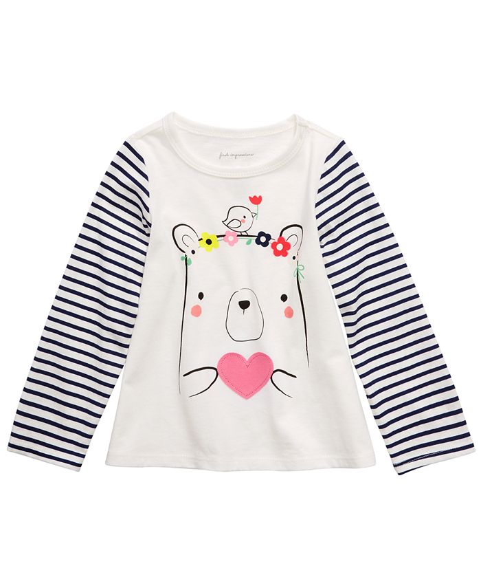 First Impressions Baby Girls Cotton Striped Bear T-Shirt, Created for ...