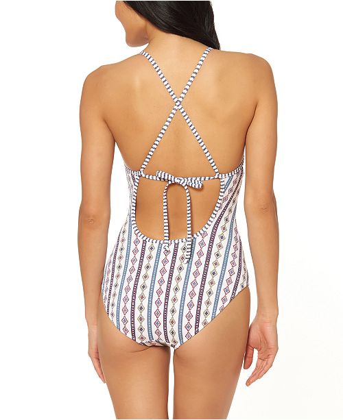 Jessica Simpson Moroccan Stripe Printed One Piece Swimsuit