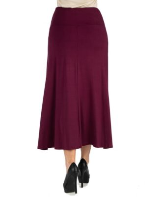 Women Elastic Waist Solid Color Maxi Skirt