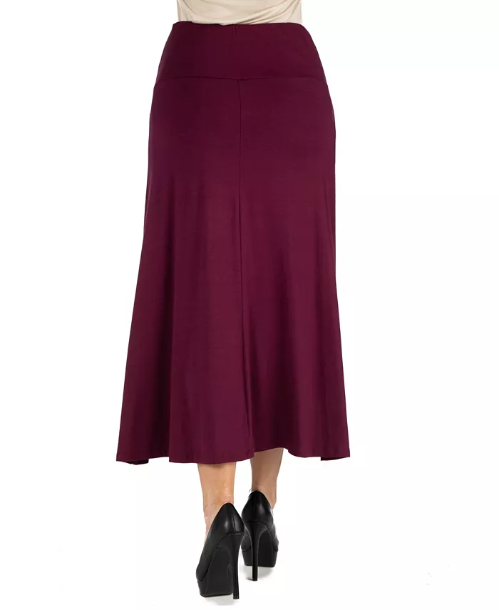 Women Elastic Waist Solid Color Maxi Skirt - thumbnail 9