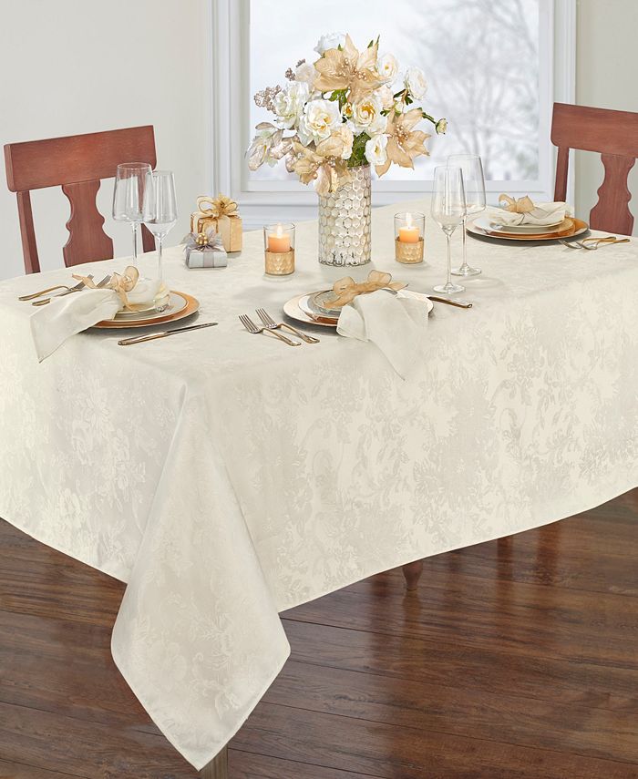 Elrene Elrene Poinsettia Jacquard Holiday Tablecloth - 52