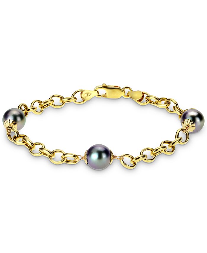 Macy's - Cultured Tahitian Pearl (8mm) Link Bracelet in 18k Gold-Plated Sterling Silver