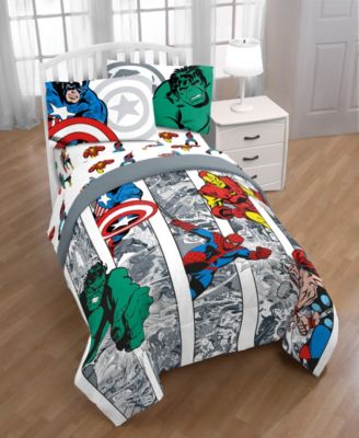 Marvel Comic Heroes 3 Piece Kids Twin Sheet Set Flat Sheet Fitted Sheet and Reversible Pillowcase