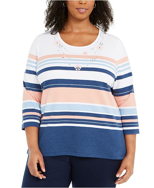 Alfred Dunner Pearls Of Wisdom Plus Size Embellished Striped Top