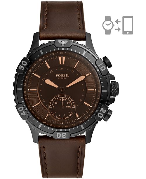 Fossil Men's Garrett Brown Leather Strap Hybrid Smart Watch 44mm & Reviews - Watches - Jewelry 