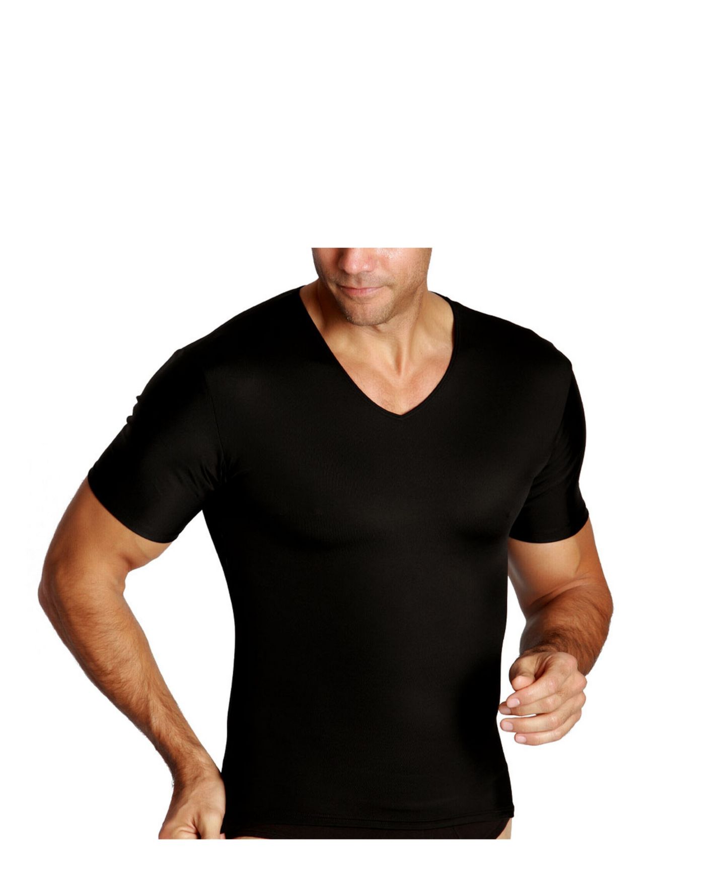 Мужская футболка Instaslim Insta Slim Compression Short Sleeve V-Neck, цвет: Чёрный — фото 4
