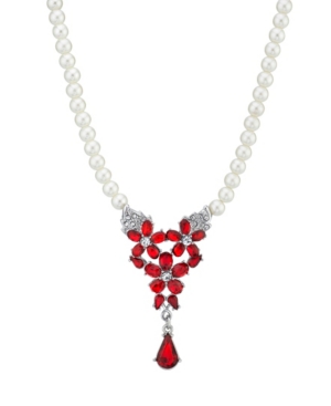 image of Downton Abbey Clear Crystal Teardrop Simulated Imitation Pearl Necklace