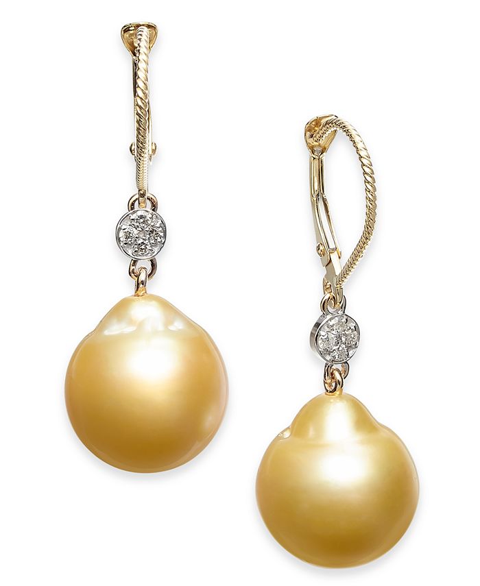 Macy s Cultured Baroque Golden South Sea Pearl 12mm Diamond 1