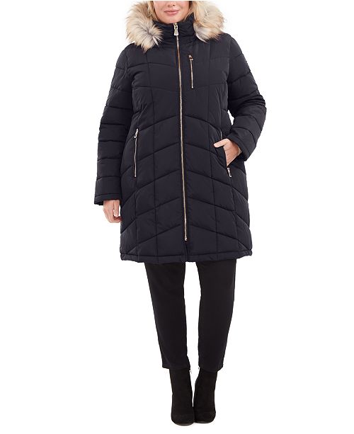 Calvin Klein Plus Size Faux Fur Trim Hooded Water Resistant Puffer