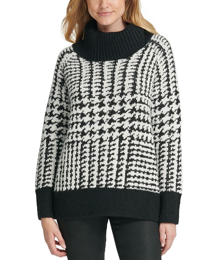 DKNY Houndstooth-Print Cowl-Neck Sweater - Macy's