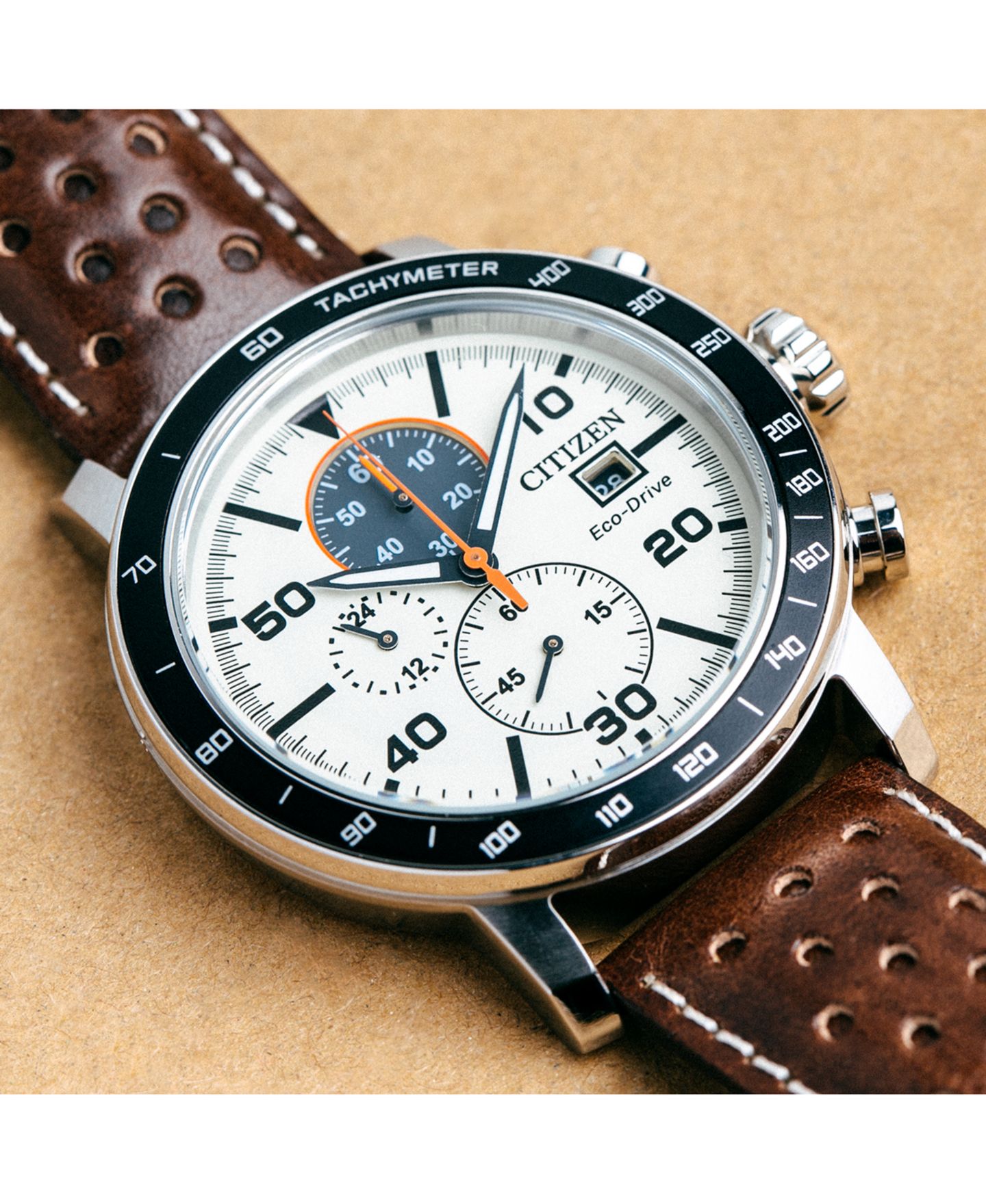 Мужские часы Citizen Eco-Drive Chronograph Brown Leather Strap Watch 44mm — фото 7