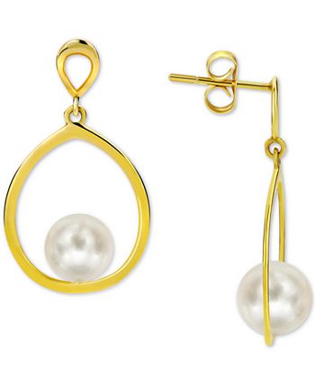 Macy's - Cultured Freshwater Pearl (7mm) Drop Earrings in 14k Gold