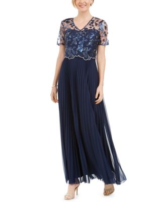 Tahari ASL - Embellished Floral-Overlay Gown