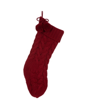Glitzhome 24" L Knitted Polyester Christmas Stocking With Pom Pom Ball In Red