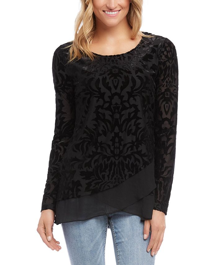 Karen Kane Women's Velvet Burnout Shirttail Tee in Black Size Small