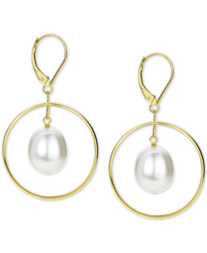 image of Cultured Freshwater Pearl (11mm) Orbital Drop Earrings in 14k Gold