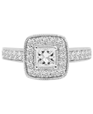image of Diamond Princess Halo Engagement Ring (1-1/2 ct. t.w.) in 14k White Gold
