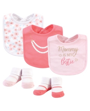 Little Treasure Baby Girl 5-piece Bib And Sock Set In Pink