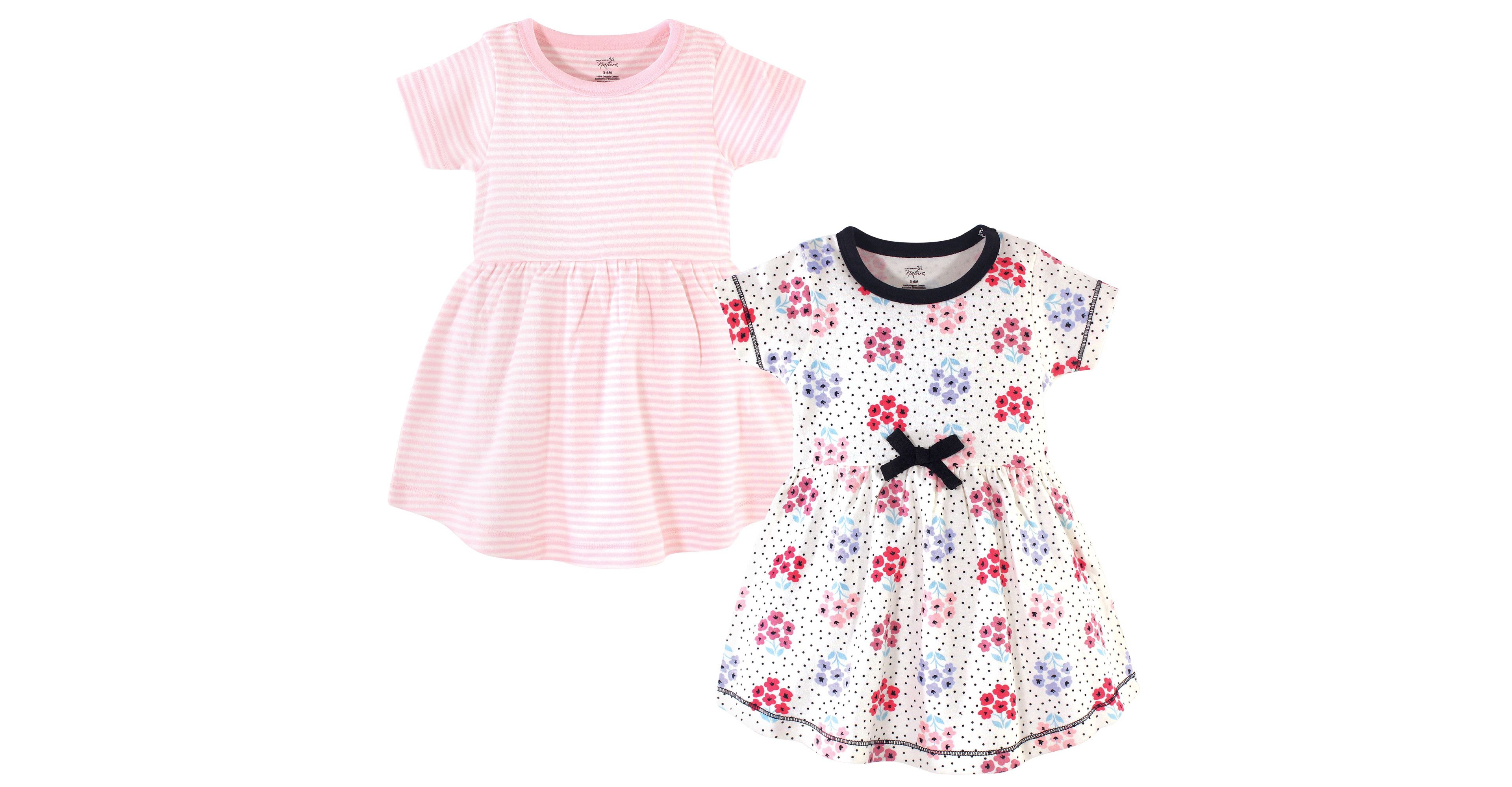 Touched by Nature Baby Girls Comfortable Natural Cotton Dresses with Short & Long Sleeve Variations