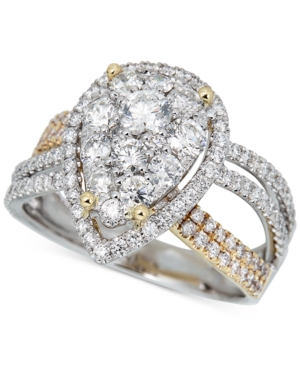image of Diamond Teardrop Cluster Openwork Statement Ring (2 ct. t.w.) in 14k Gold & White Gold